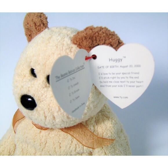 NEW Ty Beanie Babies HUGGY TEDDY BEAR With TAG ERRORS 2000 Millennium Ivory Gold - Picture 2 of 6
